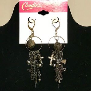 Filagree & Rhinestone Cross Fringe 3 1/2” Earrings